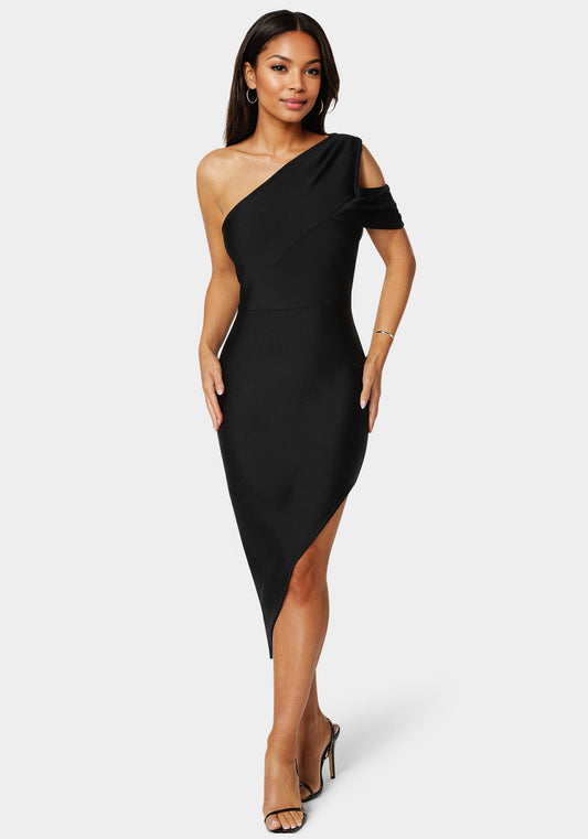 Asymmetrical High Slit Bandage Midi Dress