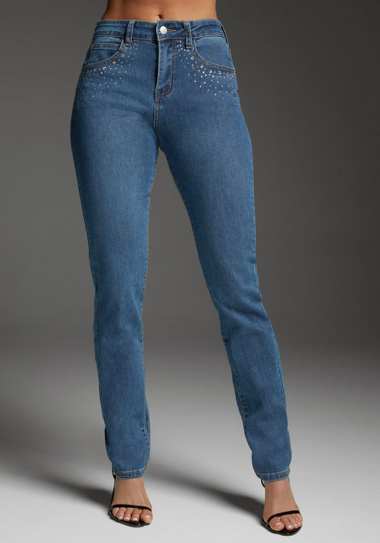 Beilave Slim Jean Embellished With Crystals by Beilave