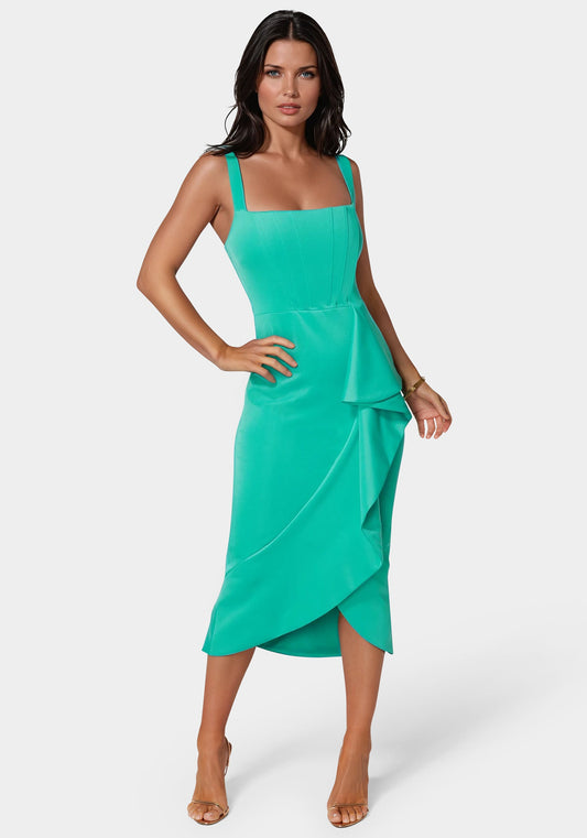 Scuba Bustier Ruffle Wrap Dress