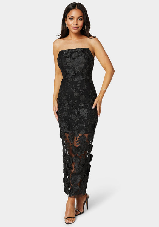 3D Floral Strapless Gown