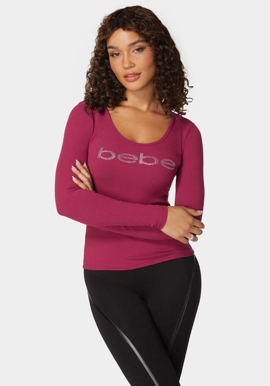 Long Sleeve Scoop Neck Beilave Rib Top