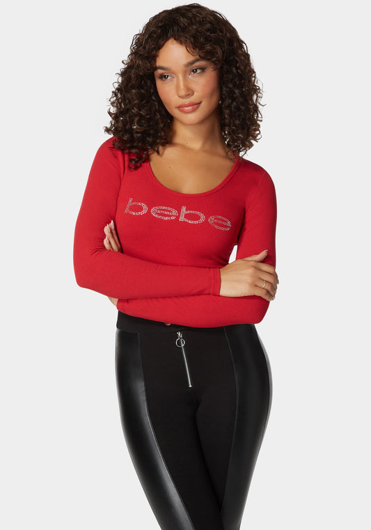 Long Sleeve Scoop Neck Beilave Rib Top