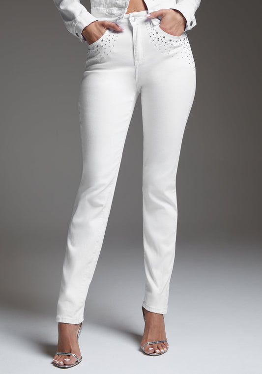 Beilave Slim Jean Embellished With Crystals by Beilave