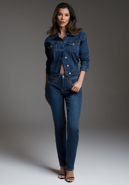 Beilave Denim Jacket Embellished With Crystals by Beilave