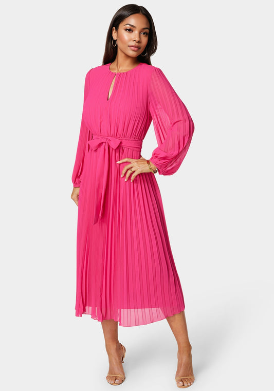 Pleated Gown With Long Sleeves