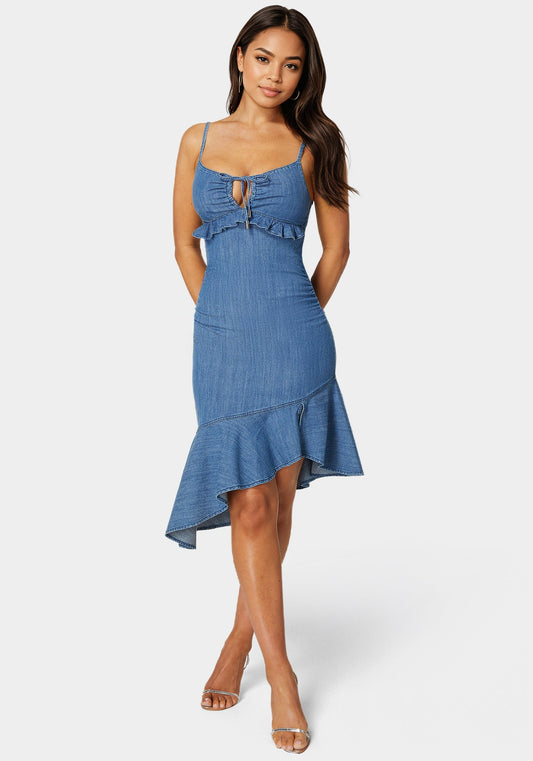 Ruffle Hem Light Weight Denim Dress