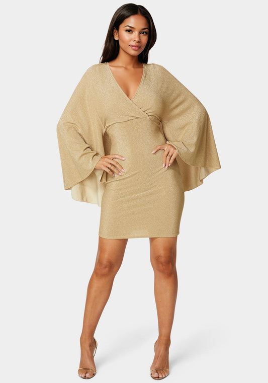Plunge Neck Drama Cape Dress
