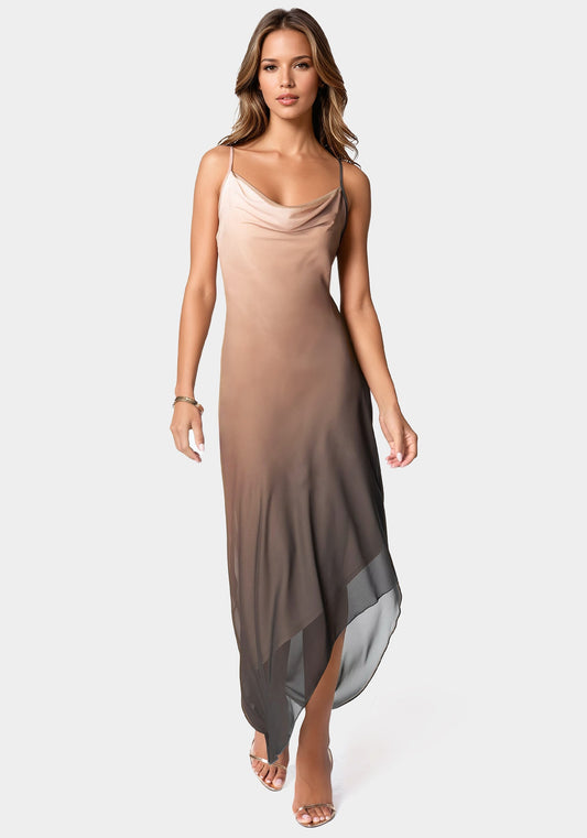 Ombre Chiffon Cowl Dress